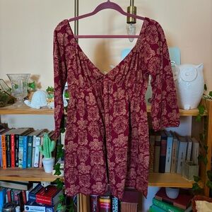 Burgundy Tunic with Owl Design